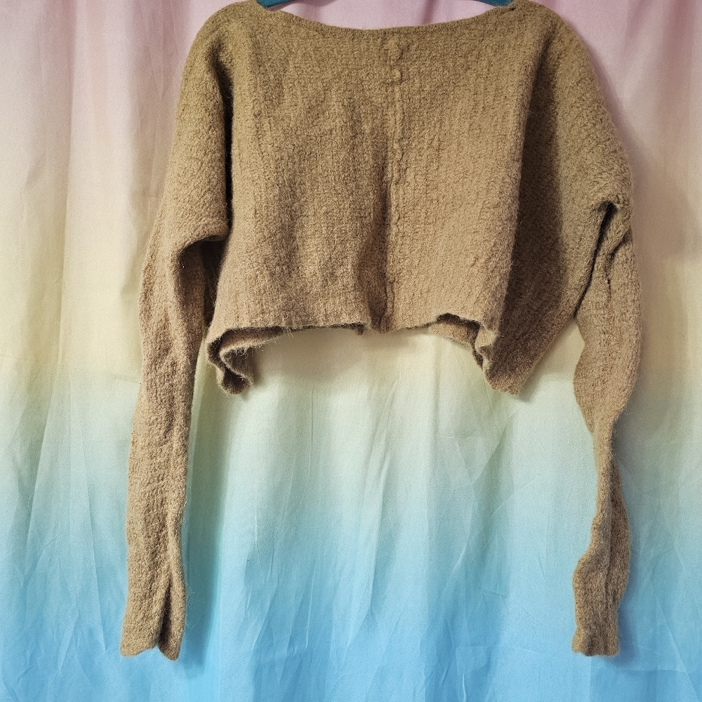 Free People Cropped Popcorn Mustard Yellow Sweater Alpaca / Nylon Blend - Picture 10 of 14